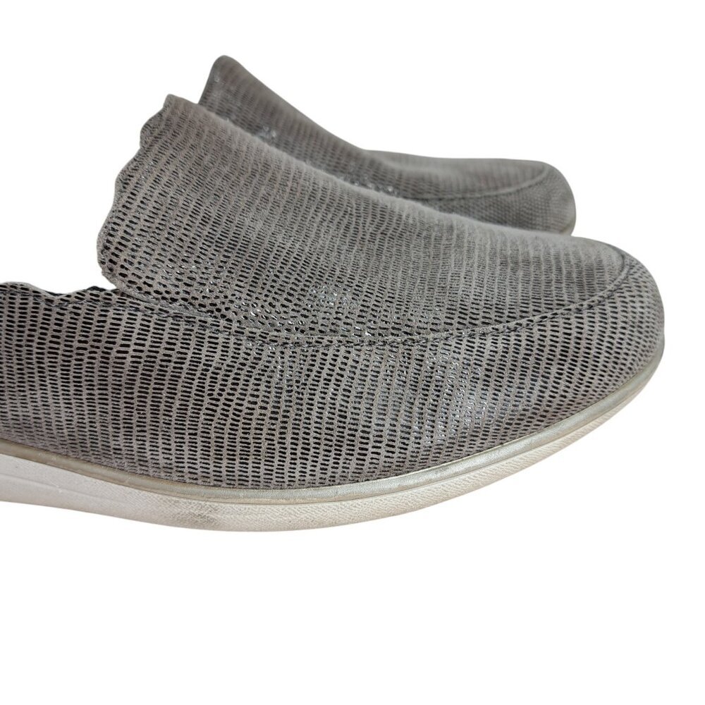 Aetrex Christie Wedge Leather Loafers Size 39 US 8.5 Taupe Gray Slip On Reptile - Picture 12 of 13